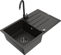 Mexen Bruno chiuvetă de granit cu 1 compartiment cu scurgător și baterie de bucătărie Telma, negru/auriu (6513-75-670200-70-B)