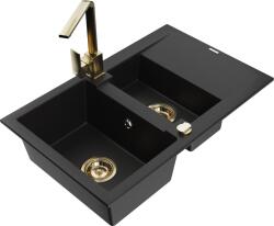Mexen Gaspar chiuvetă de bucătărie din granit 1, 5-componente cu scurgător și baterie de bucătărie Rita, negru (6507-77-670300-50)