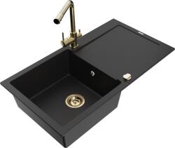Mexen Leo chiuvetă de bucătărie din granit cu 1 compartiment cu scurgător și baterie Duero, neagră - 6501-77-671600-50 (6501-77-671600-50)