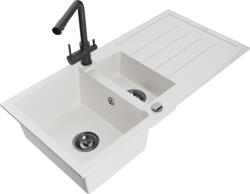 Mexen Andres chiuvetă de granit 1, 5 camere cu scurgător și baterie de bucătărie Duero, albă - 6515-20-671600-70 (6515-20-671600-70)