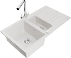 Mexen Matias chiuvetă de granit cu 1, 5 compartimente cu scurgător și baterie bucătărie Duero, alb - 6502-20-671600-00 (6502-20-671600-00)