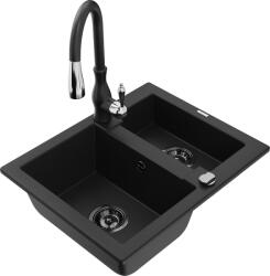 Mexen Carlos chiuvetă din granit 1, 5-cu compartimente cu baterie de bucătărie Savita, negru - 6518-77-672601-70-B (6518-77-672601-70-B)