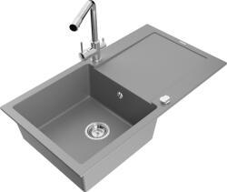 Mexen Leo chiuvetă de granit cu 1 compartiment cu scurgător și baterie de bucătărie Duero, gri - 6501-71-671600-00 (6501-71-671600-00)