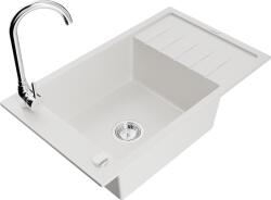 Mexen Elias chiuvetă de granit cu 1 compartiment și scurgător și baterie de bucătărie Telma, albă - 6511-20-670200-00 (6511-20-670200-00)