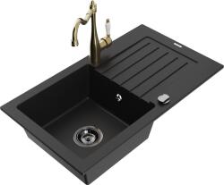 Mexen Pablo chiuvetă de bucătărie din granit cu 1 compartiment și scurgător și baterie Carla, negru - 6510-77-670700-50-B (6510-77-670700-50-B)