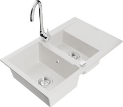 Mexen Gaspar chiuvetă de granit cu 1, 5 boluri, cu scurgător și robinet de bucătărie Telma, alb - 6507-20-670200-00 (6507-20-670200-00)