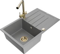 Mexen Bruno Chiuvetă de granit cu o singură cuvă și scurgător, cu baterie de bucătărie Duero, gri - 6513-71-671600-50 (6513-71-671600-50)