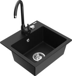 Mexen Milo chiuvetă de bucătărie din granit cu 1 cuvă și robinet Telma, negru - 6505-77-670200-70 (6505-77-670200-70)