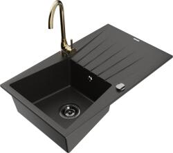 Mexen Cesar chiuvetă de bucătărie din granit cu 1 cuvă, scurgător și baterie Telma, negru/auriu - 6514-75-670200-50-B (6514-75-670200-50-B)