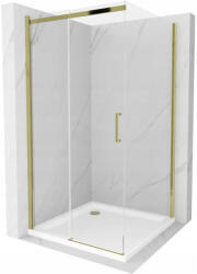 Mexen Omega cabina de duș glisantă 100 x 100 cm, transparentă, aurie + cadă Flat - 825-100-100-50-00-4010 (825-100-100-50-00-4010)