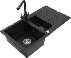 Mexen Matias chiuvetă de bucătărie din granit cu 1, 5 cuve și picurător cu baterie Duero, negru - 6502-77-671600-70 (6502-77-671600-70)