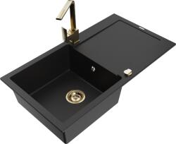Mexen Leo chiuvetă de granit cu 1 compartiment cu scurgător și baterie de bucătărie Rita, negru - 6501-77-670300-50 (6501-77-670300-50)