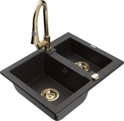 Mexen Carlos chiuvetă de bucătărie din granit cu 1, 5 compartimente cu baterie Elia, negru/auriu metalic - 6518-75-670101-50 (6518-75-670101-50)