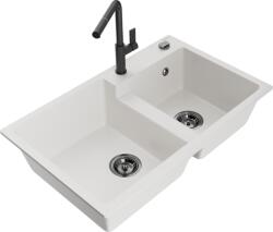 Mexen Tomas chiuvetă de granit cu 2 compartimente cu baterie de bucătărie Flora, albă - 6516-20-670401-70-B (6516-20-670401-70-B)