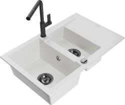 Mexen Gaspar chiuvetă de granit cu 1, 5 camere cu scurgător și baterie de bucătărie Flora, alb - 6507-20-670401-70-B (6507-20-670401-70-B)