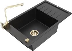 Mexen Elias chiuvetă de granit cu 1 cuvă, cu scurgător și baterie bucătărie Rita, negru/metal argintiu - 6511-73-670300-50 (6511-73-670300-50)