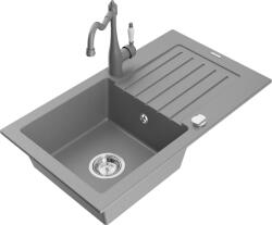 Mexen Pablo chiuvetă din granit cu 1 compartiment, cu scurgător și baterie de bucătărie Carla, gri - 6510-71-670700-71 (6510-71-670700-71)