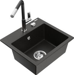 Mexen Milo chiuvetă de bucătărie din granit cu 1 compartiment cu baterie Flora, negru/auriu metalizat - 6505-75-670401-07 (6505-75-670401-07)