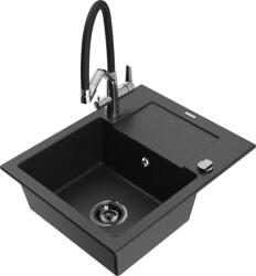 Mexen Enzo chiuvetă de granit cu 1 compartiment, cu scurgător și baterie de bucătărie Duo, negru/auriu metalic (6506-75-671701-07-B)
