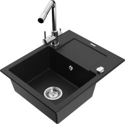 Mexen Enzo chiuvetă de granit cu o cuvă și scurgător și baterie de bucătărie Duero, negru - 6506-77-671600-00 (6506-77-671600-00)