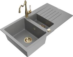 Mexen Matias chiuvetă de granit cu 1, 5 compartimente și scurgător, cu baterie de bucătărie Carla, gri - 6502-71-670700-50 (6502-71-670700-50)