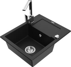 Mexen Enzo chiuvetă de granit cu 1 cuvă cu scurgător și baterie de bucătărie Rita, negru - 6506-77-670300-00 (6506-77-670300-00)