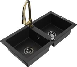 Mexen Mario chiuvetă de granit cu 2 compartimente cu baterie de bucătărie Elia, negru - 6504-77-670101-50-B (6504-77-670101-50-B)