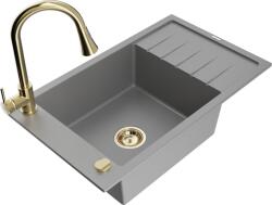 Mexen Elias chiuvetă de granit cu 1 cuvă și scurgător, cu baterie de bucătărie Elia, gri - 6511-71-670101-50 (6511-71-670101-50)