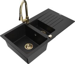 Mexen Matias Chiuvetă din granit cu 1, 5 compartimente cu scurgător și baterie de bucătărie Elia, negru - 6502-77-670101-50 (6502-77-670101-50)