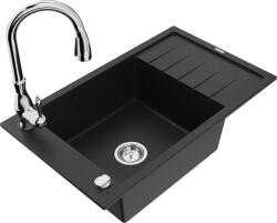 Mexen Elias chiuvetă de granit cu 1 compartiment cu scurgător și baterie de bucătărie Savita, negru - 6511-77-672601-00 (6511-77-672601-00)