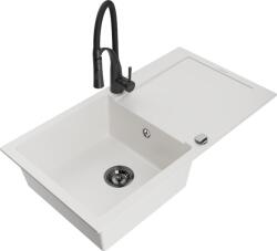 Mexen Leo chiuvetă din granit cu 1 compartiment, cu scurgător și baterie de bucătărie Aster, albă - 6501-20-73450-70-B (6501-20-73450-70-B)