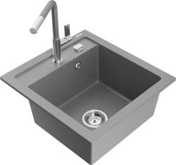 Mexen Vito chiuvetă de granit 1-camerală cu baterie de bucătărie Flora, gri - 6503-71-670401-06 (6503-71-670401-06)