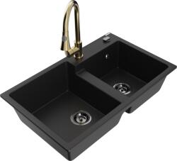 Mexen Tomas chiuvetă de bucătărie din granit cu 2 compartimente și baterie Elia, negru - 6516-77-670101-50-B (6516-77-670101-50-B)