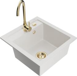 Mexen Vito chiuvetă de granit cu 1 compartiment cu baterie de bucătărie Telma, albă - 6503-20-670200-50 (6503-20-670200-50)