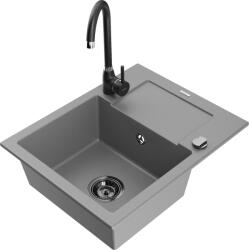Mexen Enzo chiuvetă de bucătărie din granit cu 1 compartiment cu scurgător și baterie Telma, gri - 6506-71-670200-70-B (6506-71-670200-70-B)