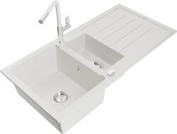 Mexen Andres chiuvetă din granit cu 1, 5 compartimente cu picurător și baterie bucătărie Flora, alb - 6515-20-670401-02 (6515-20-670401-02)