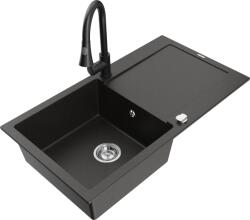 Mexen Leo chiuvetă granit 1-cameră cu scurgere și baterie de bucătărie Elia, negru/auriu metalic - 6501-75-670101-70 (6501-75-670101-70)
