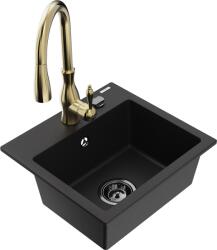 Mexen Milo chiuvetă de bucătărie din granit cu 1 compartiment și baterie Savita, negru - 6505-77-672601-50-B (6505-77-672601-50-B)