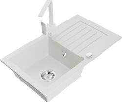 Mexen Pablo chiuvetă de granit cu 1 compartiment cu scurgător și baterie de bucătărie Rita, albă - 6510-20-670300-20 (6510-20-670300-20)