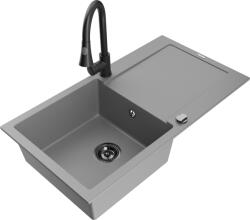 Mexen Leo chiuvetă de granit cu 1 compartiment și picurător, cu baterie de bucătărie Elia, gri - 6501-71-670101-70-B (6501-71-670101-70-B)
