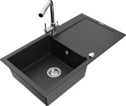 Mexen Leo chiuvetă de granit cu 1 cuvă și scurgător și robinet de bucătărie Duero, negru/auriu metalizat - 6501-75-671600-00 (6501-75-671600-00)