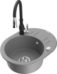 Mexen Kevin chiuvetă din granit cu o singură cuvă cu scurgător și baterie de bucătărie Savita, gri - 6517-71-672601-70 (6517-71-672601-70)