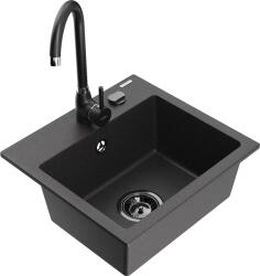 Mexen Milo chiuvetă de granit cu 1 compartiment cu baterie de bucătărie Telma, negru cu pete - 66505-76-670200-70-B (66505-76-670200-70-B)
