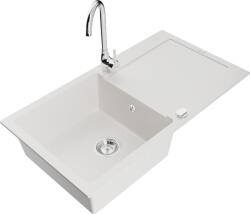 Mexen Leo chiuvetă de granit cu 1 compartiment cu scurgător și baterie de bucătărie Telma, alb - 6501-20-670200-00 (6501-20-670200-00)