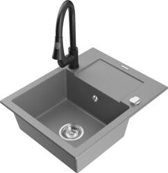 Mexen Enzo chiuvetă de granit cu 1 cuvă, scurgător și baterie de bucătărie Elia, gri - 6506-71-670101-70 (6506-71-670101-70)