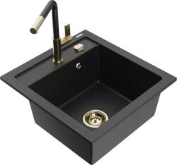 Mexen Vito chiuvetă din granit cu 1 compartiment cu baterie de bucătărie Flora, negru/argintiu metalic - 6503-73-670401-57-G (6503-73-670401-57-G)
