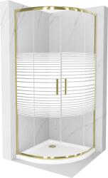 Mexen Rio cabina de duș semi-circulară 80 x 80 cm, dungi albe, aurie + cădiță Flat, albă - 863-080-080-50-20-4110G (863-080-080-50-20-4110G)