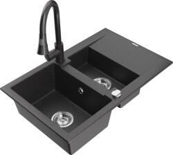 Mexen Gaspar chiuvetă din granit 1, 5 compartimente cu scurgător și baterie de bucătărie Elia, negru cu pete - 6507-76-670101-76 (6507-76-670101-76)