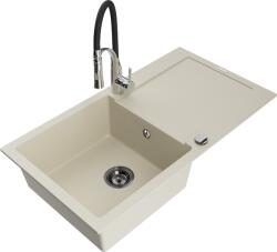 Mexen Leo chiuvetă de bucătărie din granit cu 1 compartiment, blat lateral și baterie Aster, bej - 6501-69-73450-07-B (6501-69-73450-07-B)