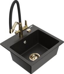 Mexen Milo chiuvetă de bucătărie din granit cu 1 cuvă cu baterie Duo, negru/auriu metalic - 6505-75-671701-57-G (6505-75-671701-57-G)